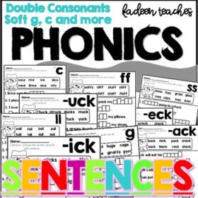 PHONICS SENTENCES-DOUBLE CONSONANTS, SOFT G, SOFT C AND MORE
